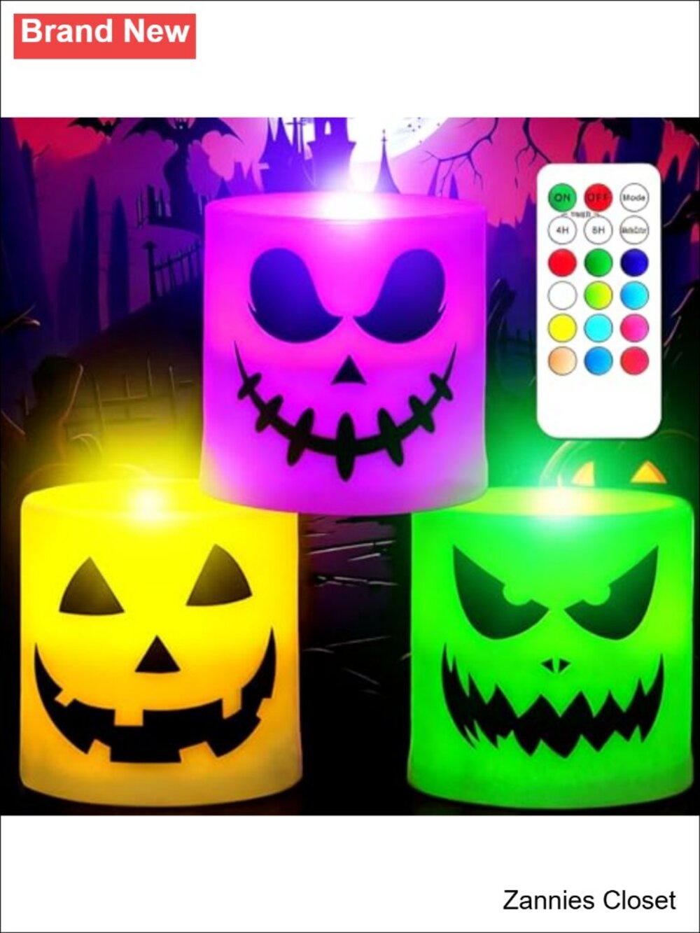 👻 3 Pack Flameless LED Pumpkin Ghost Face Candles Battery Operated Halloween